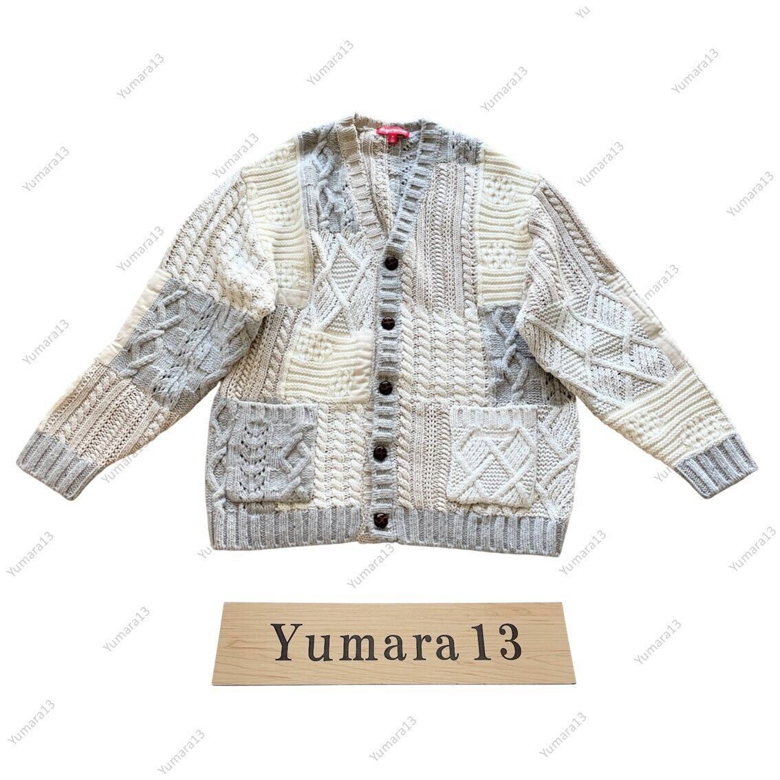 Supreme Patchwork Cable Knit Cardigan 2colors Black Ivory Supreme Patchwork Cable Knit Cardigan 2colors Black Ivory