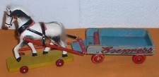 Pferdekutsche Kienel Pferd mit Express Anhänger DDR Holzspielzeug Pferdekarren