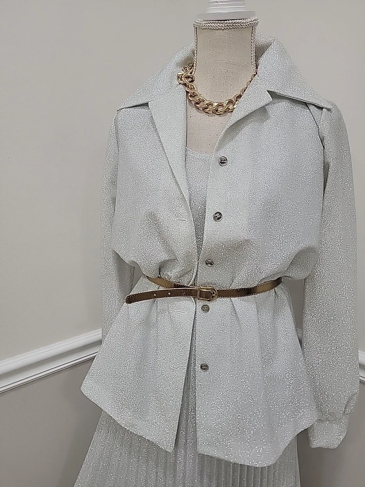 Traje Falda Acordeón Lurex Brillante Plateado Montgomery Ward Años 70 De Colección 3 piezas  Foto 4 de 4