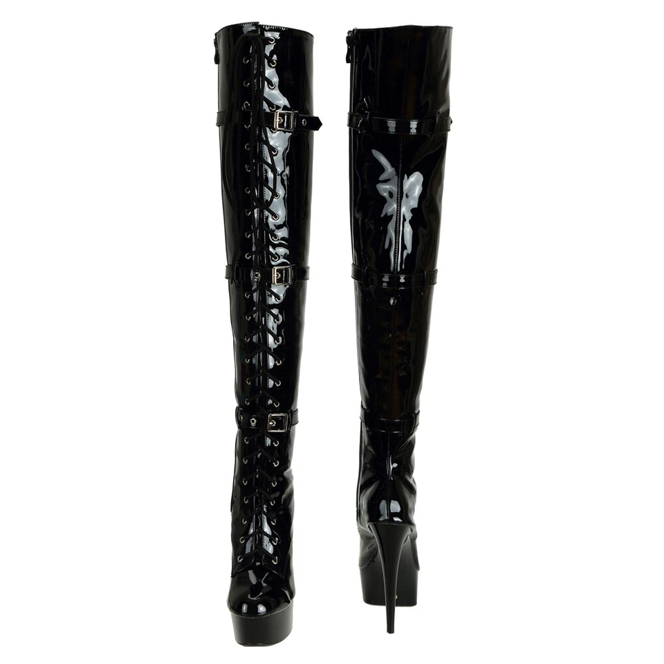 Women's Patent Leather Thigh High Latex Boots Zip Sexy Stripper Club Dance Shoes - Image 4 of 4