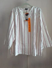 New Splendid Women's XXL V-Neck Viscose Linen Blend Blouse Striped New
