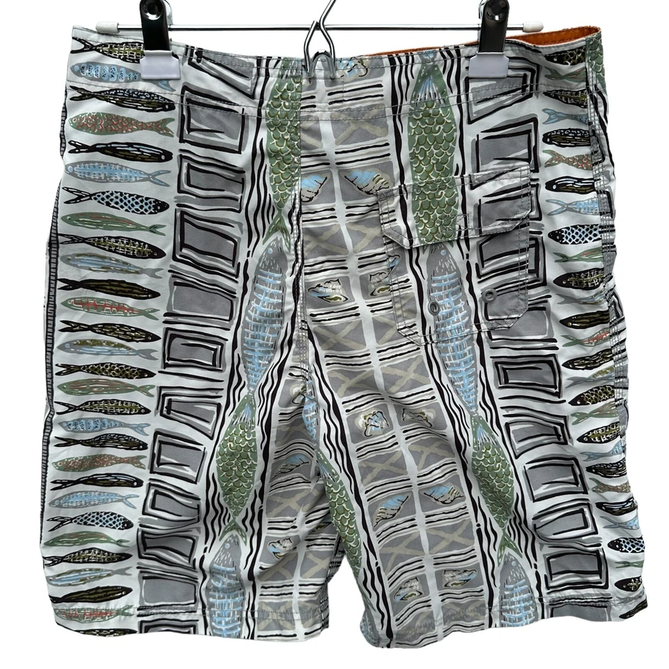 Pantalones Cortos de Natación Reyn Spooner Para Hombres 32 Gris Pez Bolsillo Geométrico Hawaii Foto 2 de 4