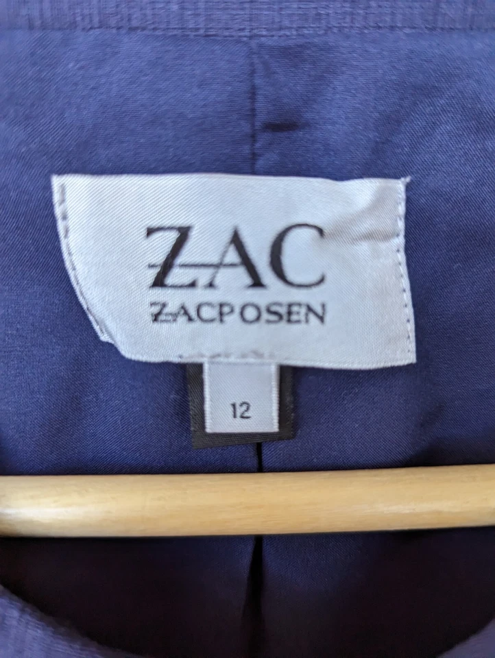 Zac Posen Suit Jacket Navy Blue No Collar Size 12 Shoulder Pads Cotton Blend Foto 3 de 4