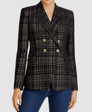 955 Elie Tahari Women's Black Jezebel Metallic Plaid Double Breasted Blazer 4