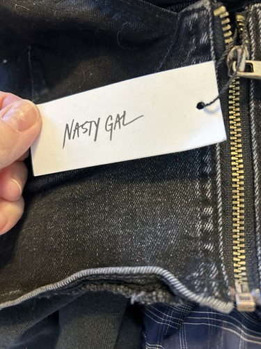 NWT Nastygal Women's Petite Contrast Zip Strappy Denim Bralette Top Sz 6/32B Blk - Picture 5 of 7