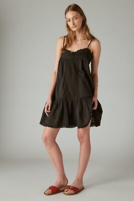 LUCKY BRAND Women's Embroidered Drop-Waist Mini Dress Caviar $129 Size M |  eBay