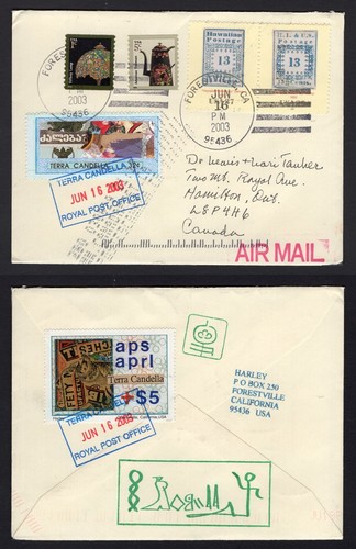 USA 2003 Cover to Canada Artist HARLEY Hand Addressed, Art Stamps TERRA CANDELLA