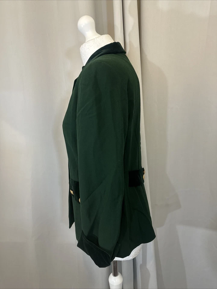 Mondi Green Velvet Trim Vintage Gold Crest Buttons Military Jacket M K60 - Image 3 of 4