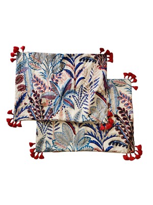 Distant Lands Daliah Bermuda Blue Floral Pillow Sham Case Covers Tassels  Boho 