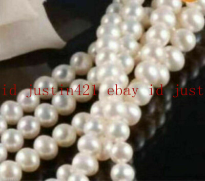 Wholesale 5 Strands Real 7-8mm White Freshwater Pearl Loose Beads 15'' 