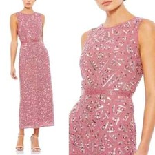 MAC DUGGAL 93550 Geometric Pattern Sequin Midi Dress ROSEWOOD 8 Sleeveless NWT