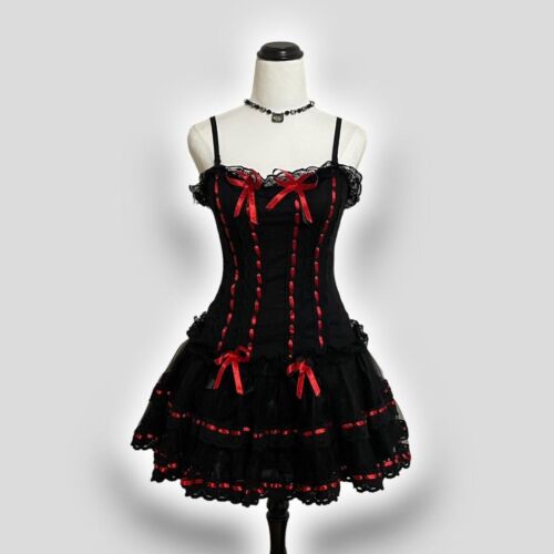 Red and Black Maid Lolita Tutu Mini Dress Best Fits Size XS-M - Picture 1 of 1