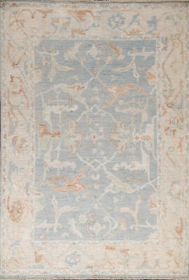 Vegetable Dye Muted Blue Wool Oushak Turkish Area Rug 5x8 Handmade Room Size Rug