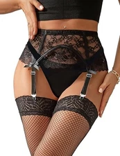 Lace Garter Belt for Women Floral Black Sexy Lingerie Suspenders Pa...