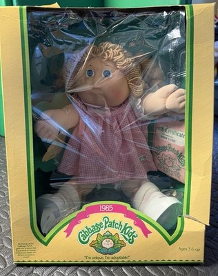 Cabbage Patch Kids Vintage 1985 16in Girl Blonde Curly Hair Blue Eyes New In Box