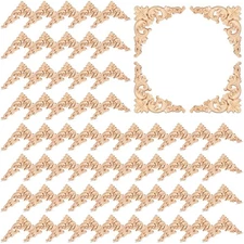 60 Pcs Wood Applique Onlays and Wood Corner Decorative Furniture Appliques DI...