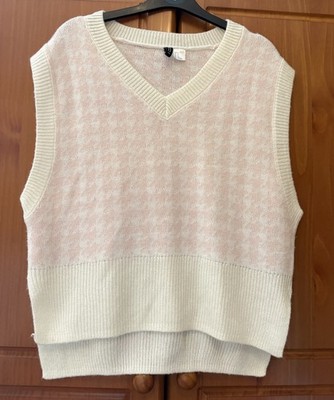 Neu H&M Divided cremefarben rosa Baumwollmischung Strick Tank Top Pullover Small (42'' Brustumfang)
