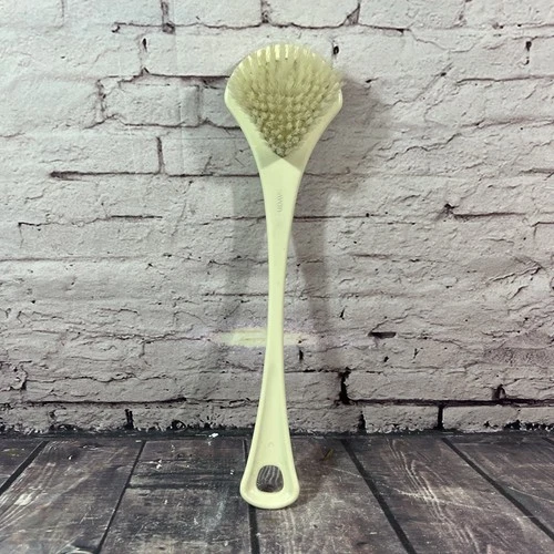 Vintage AVON Bath Shower Brush Long Handle Back Dry 15" Ivory Bristles Made USED