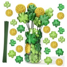 32 Pcs St. Patrick's Day Glitter Foam Vase Fillers with Wire Sticks, St.