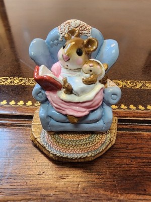 Annette Petersen Mouse Figurine Reading to Baby Ceramic Handmade 1982