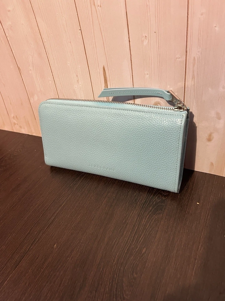 Cartera de cuero azul claro Longchamp con caballo Foto 3 de 4