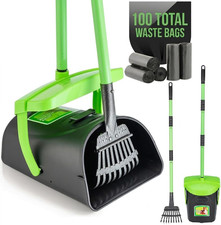 Swivel Bin  Rake Dog Pooper Scooper Kit with 100 Waste Bags, 36.6" Handle