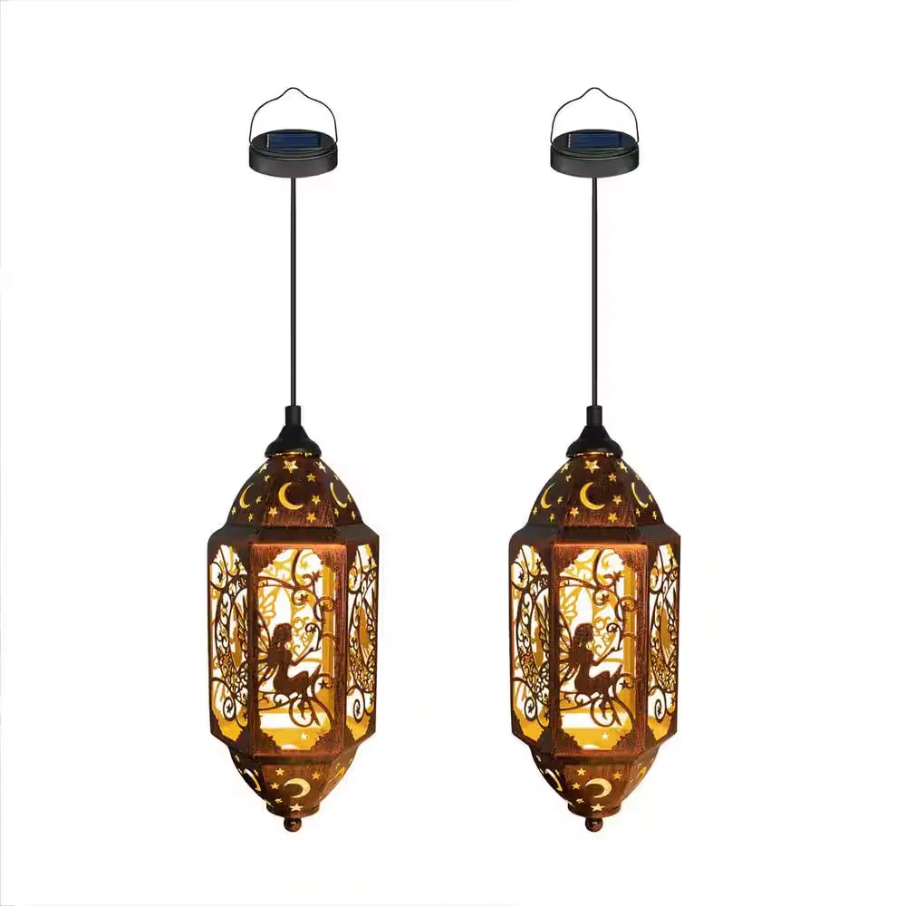 Outdoor Decor, Big Fairy Moon Metal Decorative Solar Lights (2-Pack)