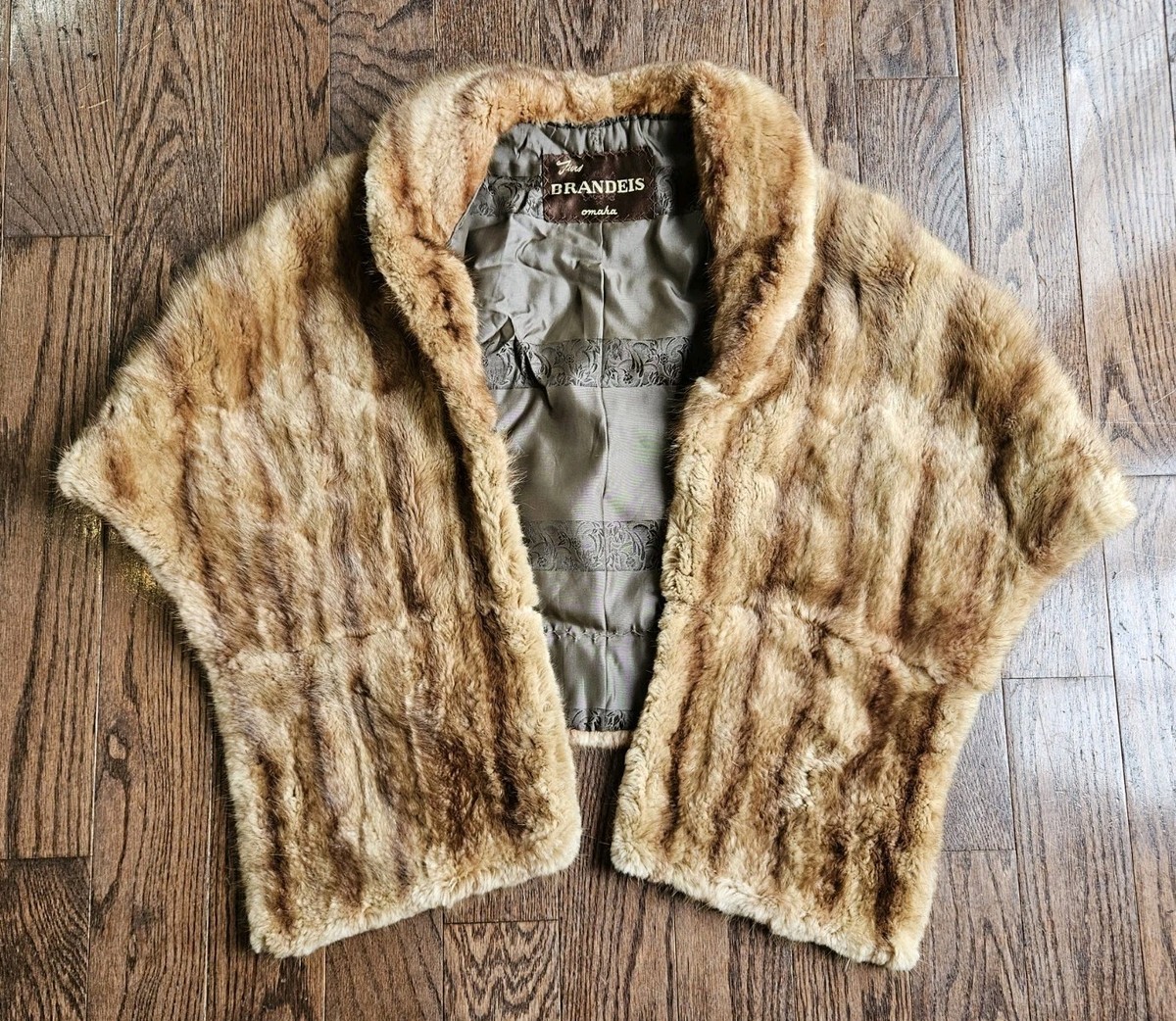 Vintage Light Brown Mink Stole Shawl Fur Capelet by Brandeis