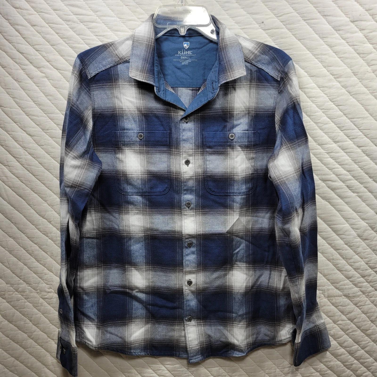 Kuhl Shirt Mens Small Blue The Law Flannel Plaid Hiking Outdoor Nature Gorpcore