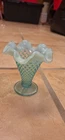 Fenton Glass Co. Vintage Aqua Blue Opalescent Hobnail Ruffled Edge Bud Vase