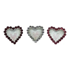 3 VTG Heart Shape Rhinestone Picture Frames Small Mini Red Pink Clear Y2K 2.5"