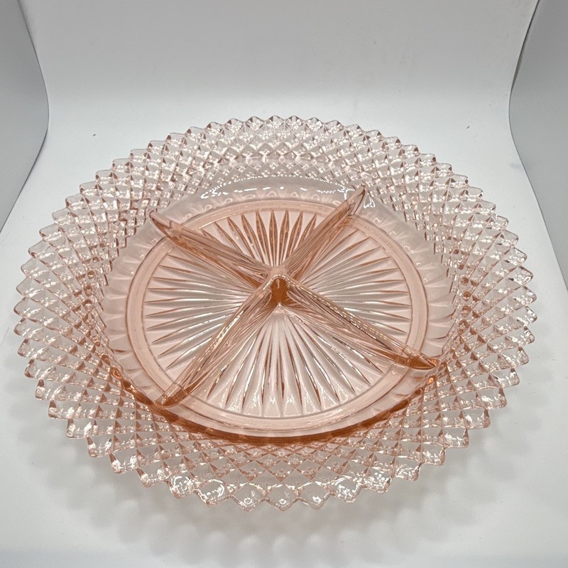 Anchor Hocking Miss America pink depression glass four-part relish dish No chips