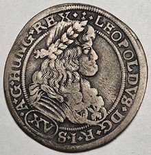 Hungary, 15 Kreuzer, 1682 NB, Fine, Leopold the Hogmouth, Silver