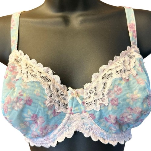 Avenue Body Bra 42B Plus Size Underwire Balconette Embroidered Lace Semi Sheer