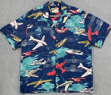 Vintage Hawaiian Airplane Shirt Aircraft Print Button Up Short Sleeve