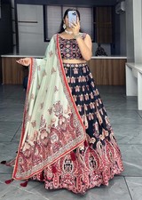 Art Silk Lehenga Choli Dupatta Set Printed Gota Patti Work Wedding Festive Wear