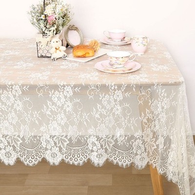 QueenDream Ivory Lace Tablecloth 60x120 Inch Wedding Rectangular Table Cloth ...