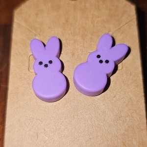 Handcrafted Polymer Clay Peep Stud Earrings Purple Animal Theme