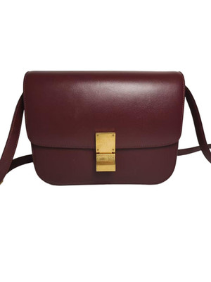 Celine Classic Box Red Shoulder Bag Calfskin Leather Women
