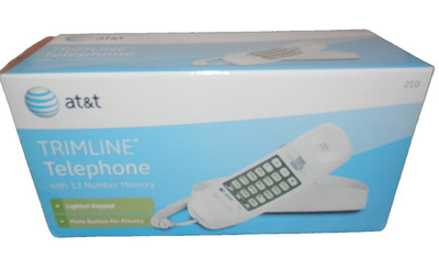 AT&T White Trimline Push Button Corded Telephone Model # 210 * New
