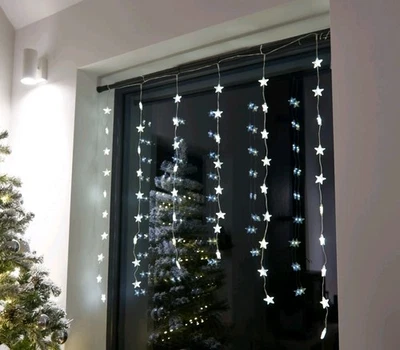 THREE KINGS Star Curtain Lights Cool White Battery Timer Christmas 110cm X 100cm Indoor