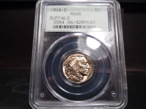 1938-D MS66 Buffalo Nickel PCGS Certified Gem - White/Gold Hue/Old Holder