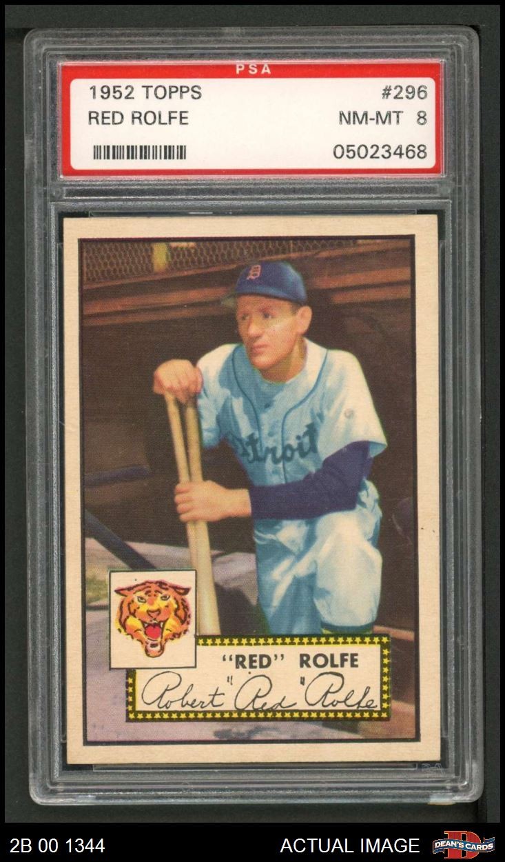 1952 Topps #296 Red Rolfe Tigers SHORT-PRINT PSA 8 - NM/MT