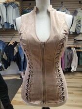 Khaki Sexy Laced up Suede Coset Top S-M-L