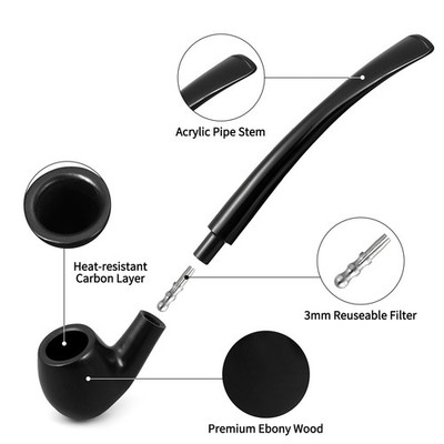 Joyoldelf Tobacco Pipe, Luxury Wooden Smoking Pipe 7 Piece Set, black/red