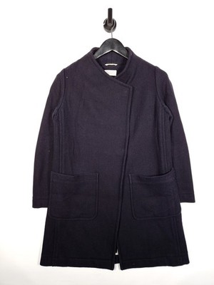 Toast Virgin Wool Coat Size UK 8 Women's Navy Blue Snap Button Long Jacket