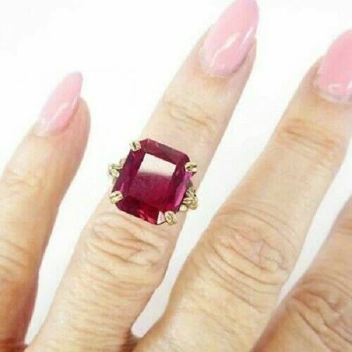 3.20Ct Emerald Lab Created Red Ruby Vintage Ring 14K Yellow Gold Silver Plated - Image 3 of 4