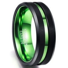 8MM Green Plated Inner Tungsten Carbide Wedding Band Black Fashion Jewelry Ring