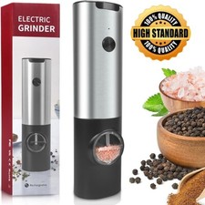 USB Rechargeable Electric Salt Pepper Grinder LED Light Adjustable Mills Kitchen