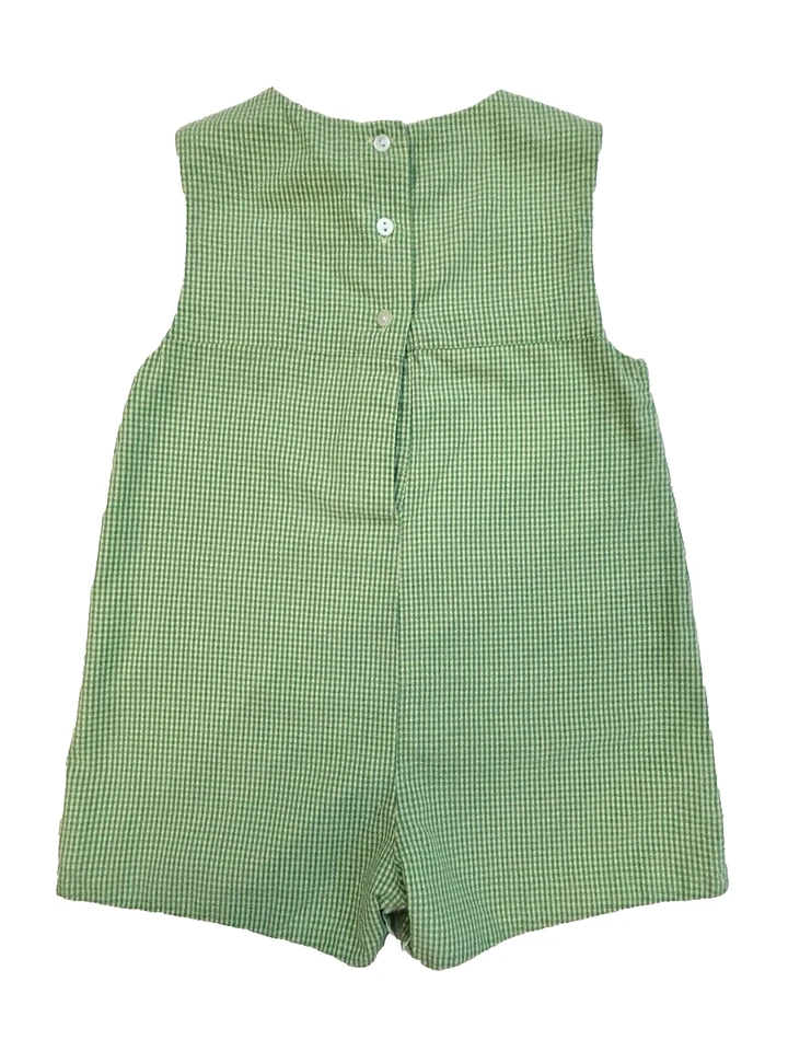 Smocked Romper Green Mini Check Embroidered Pirate Palm Trees Toddler Boy 18M - Image 4 of 4